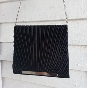 Vintage black faux silk with silver detail shoulder purse/bag